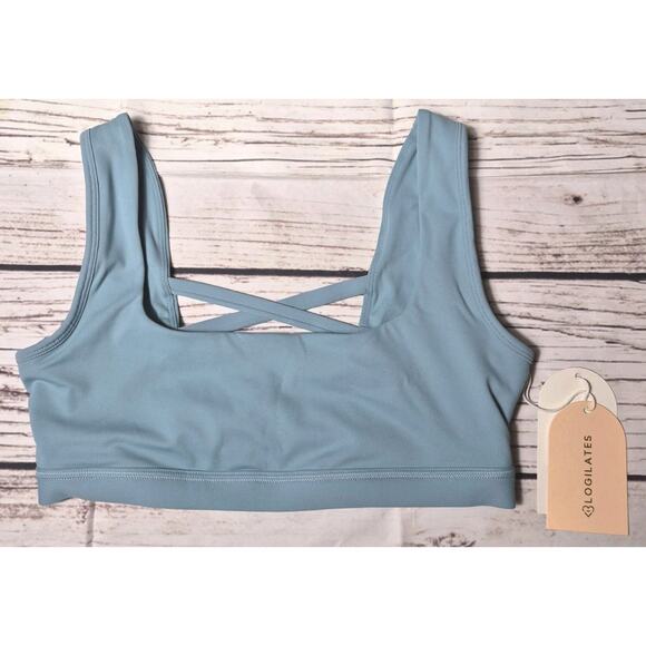 Blogilates Sports Bra Size M Cameo Blue Crisscross Pullover Athleisure Stretchy - Picture 1 of 6